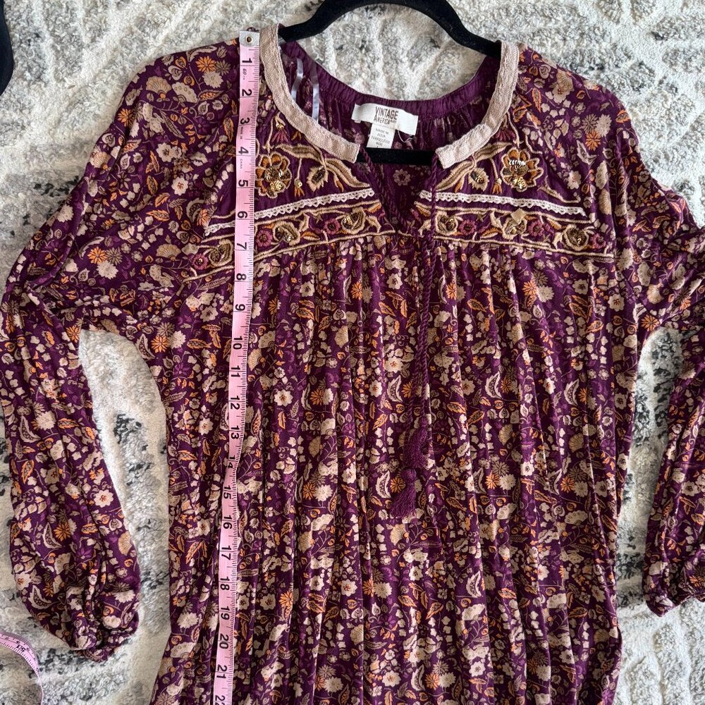 Vintage America India Purple Floral Paisley Babydoll Peasant Cottagecore Blouse - Picture 7 of 8